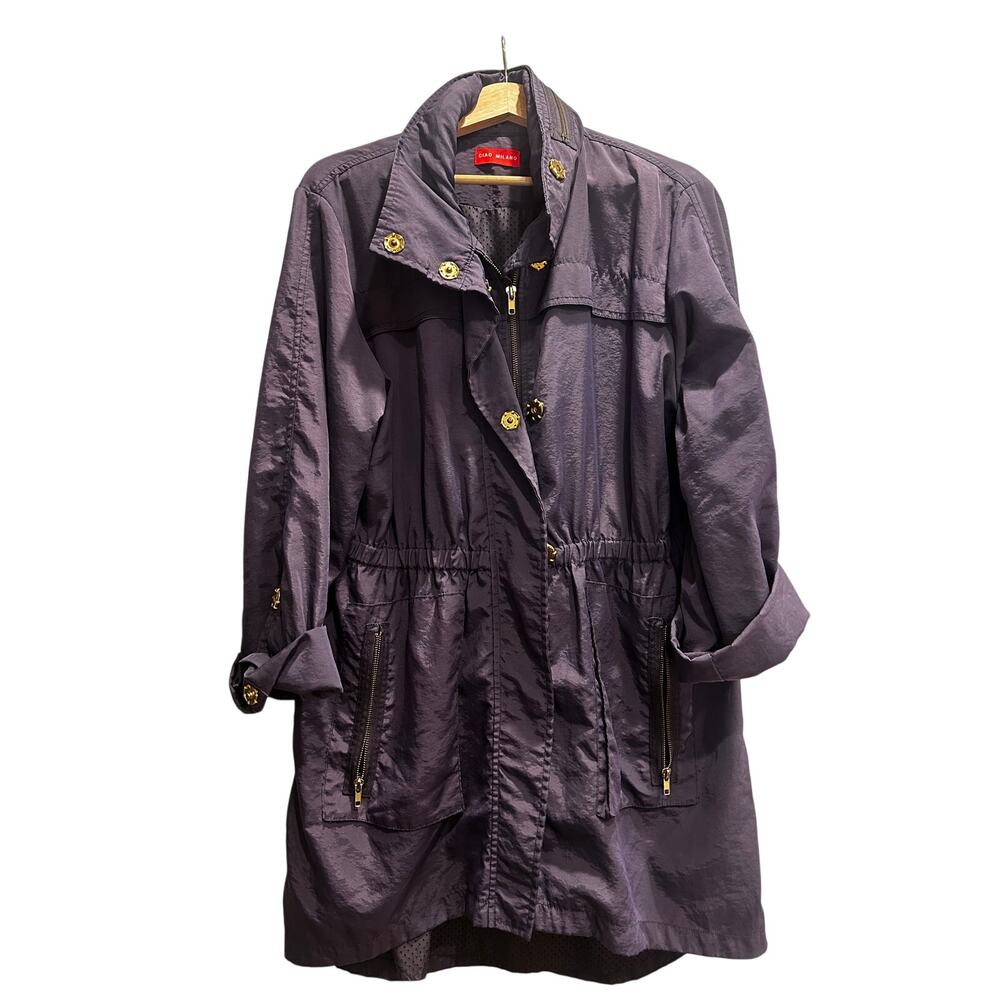 Ciao Milano Plum Utility Rain Jacket Gold Hardware Zip Coat vintage inspired